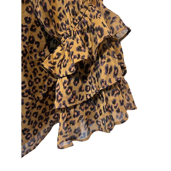 CeCe Top Wmns Large Leopard Print Sheer Blouse Off the Shoulder Ruffle Sleeve - Picture 10 of 13
